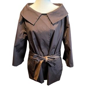 Kate‎ Hill Women's 10 Rich Brown Reversible Outerwear Jacket Tie Waist Neutral